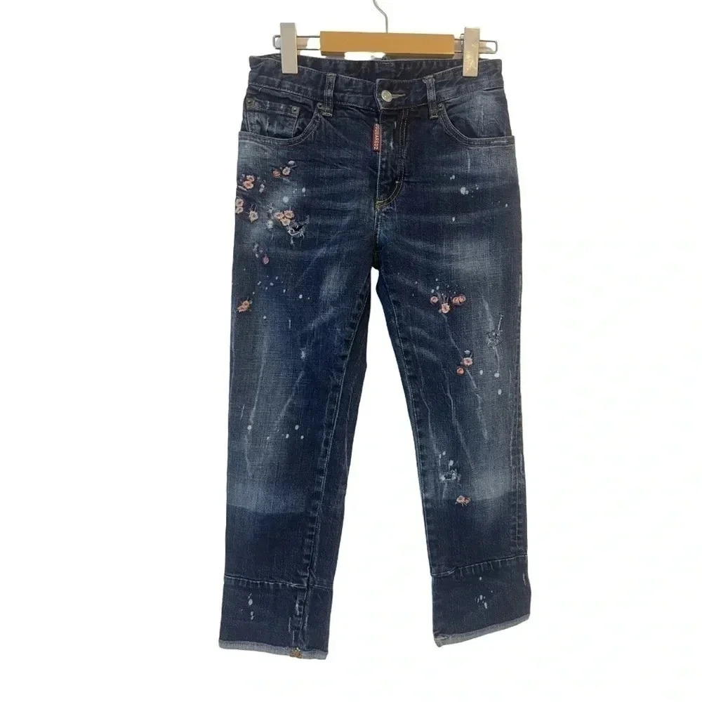 Dsquared2 y2k embroidered‎  floral capri blue jeans us size 2 2000s Paris hilton